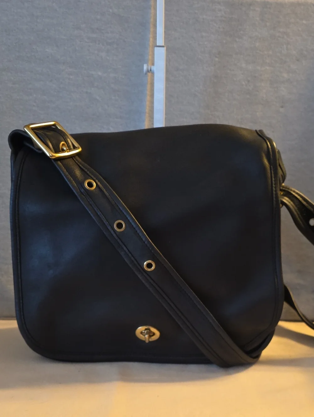 Vintage Black Leather Coach Stewardess Bag